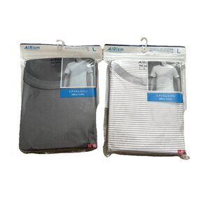2 Pack Uniqlo Japan Airism Gym Active Anti Oder Grey Stripe T Shirt M Medium